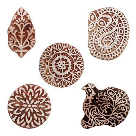 Set of 5 Piece New Mix Wooden Printing Blocks